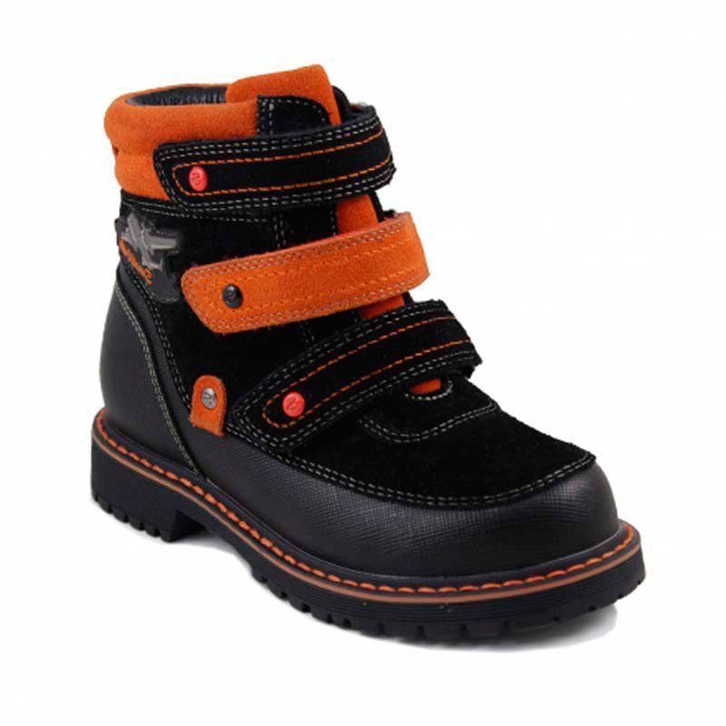 Ботинки ортопедические Сурсил-Орто зимние с натуральным мехом для мальчиков A45-010 черный/оранжевый